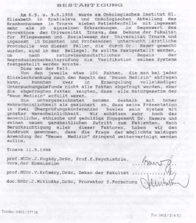 Original 1998 University of Trnava confirmation document