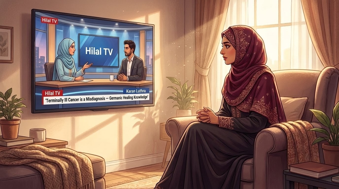 Faiza watching the TV interview